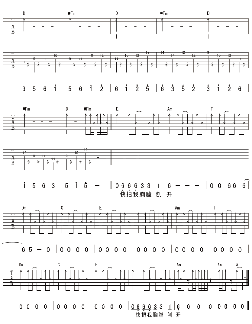 陈胜吴广吉他谱_A调六线谱_彼岸吉他编配_超载乐队
