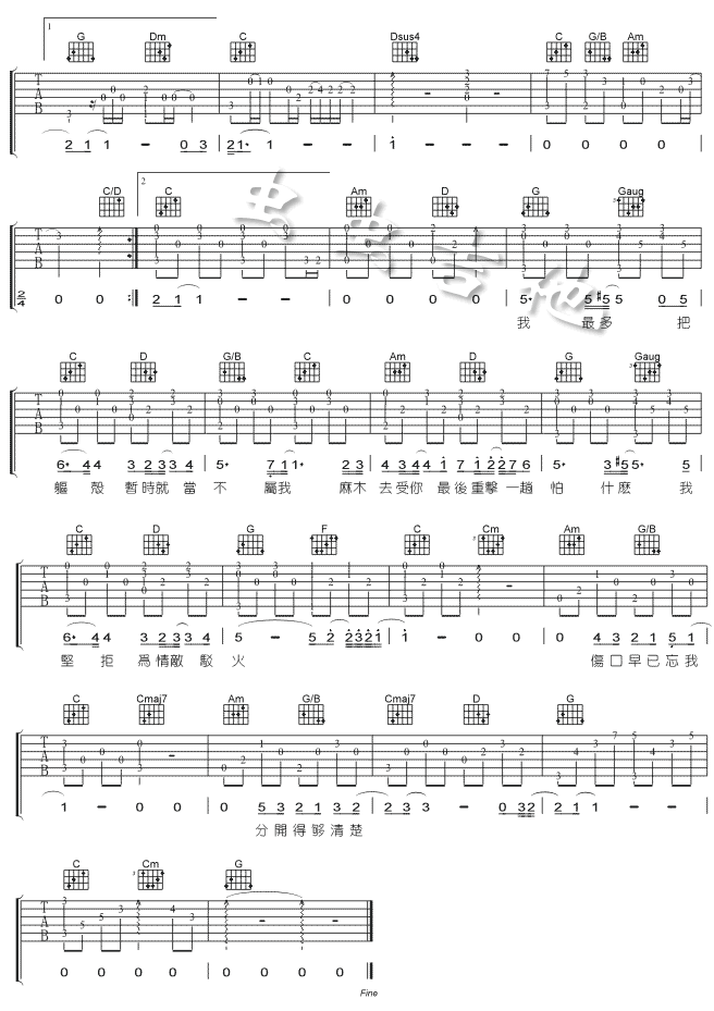 伤追人吉他谱_G调精选版_虫虫吉他编配_古巨基