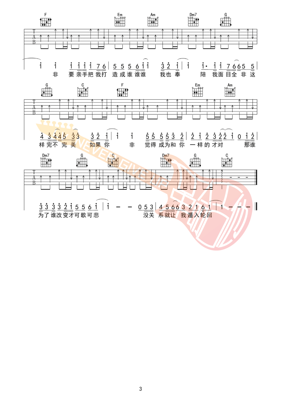 脱胎换骨吉他谱_李荣浩_C调原版六线谱_吉他弹唱教学