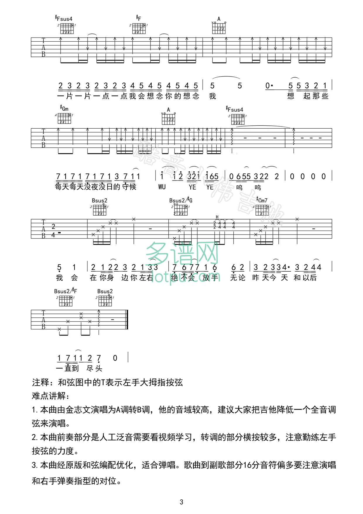 夏洛特烦恼吉他谱_A调六线谱_多谱网编配_金志文