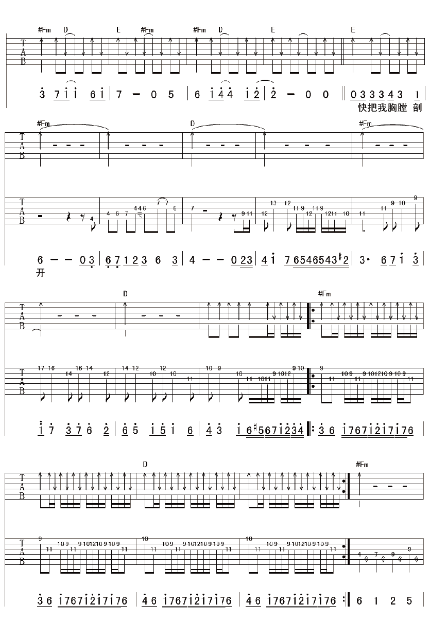 陈胜吴广吉他谱_A调六线谱_彼岸吉他编配_超载乐队