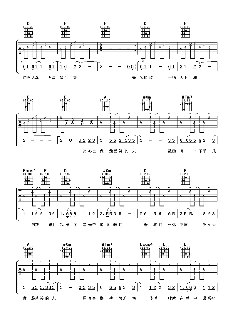 最爱笑的人吉他谱_A调六线谱_阿潘音乐工场编配_谭咏麟