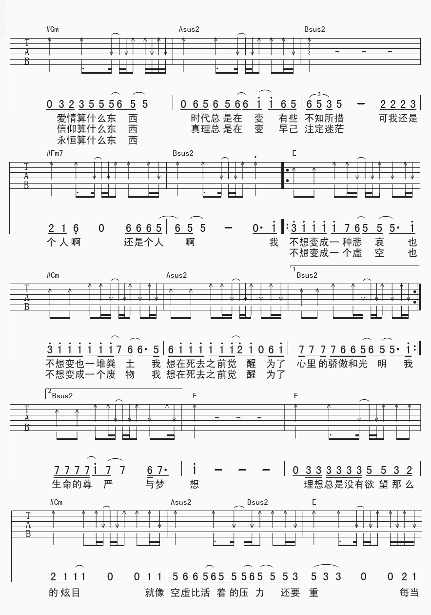 觉醒吉他谱_E调扫弦版_齐延麟编配_汪峰