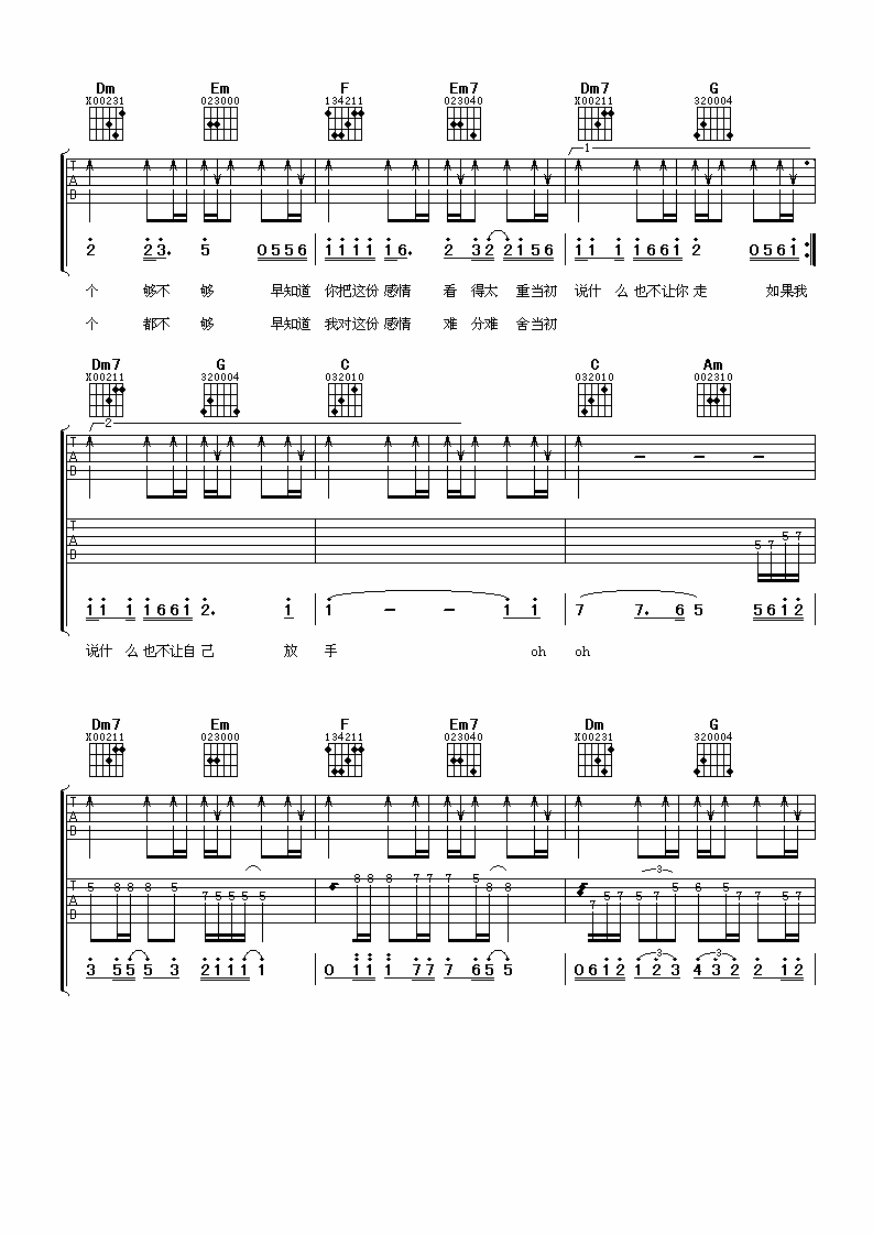 一万个理由吉他谱_C调简单版_阿潘音乐工场编配_郑源