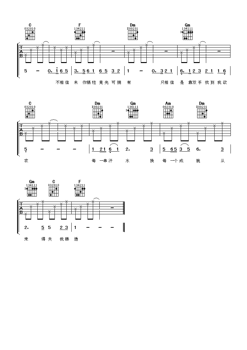 顺流逆流吉他谱_F调高清版_阿潘音乐工场编配_徐小凤