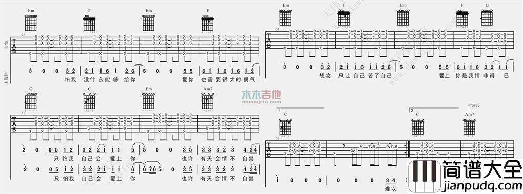 情非得已吉他谱_庾澄庆_C调指法六线谱_大伟吉他版