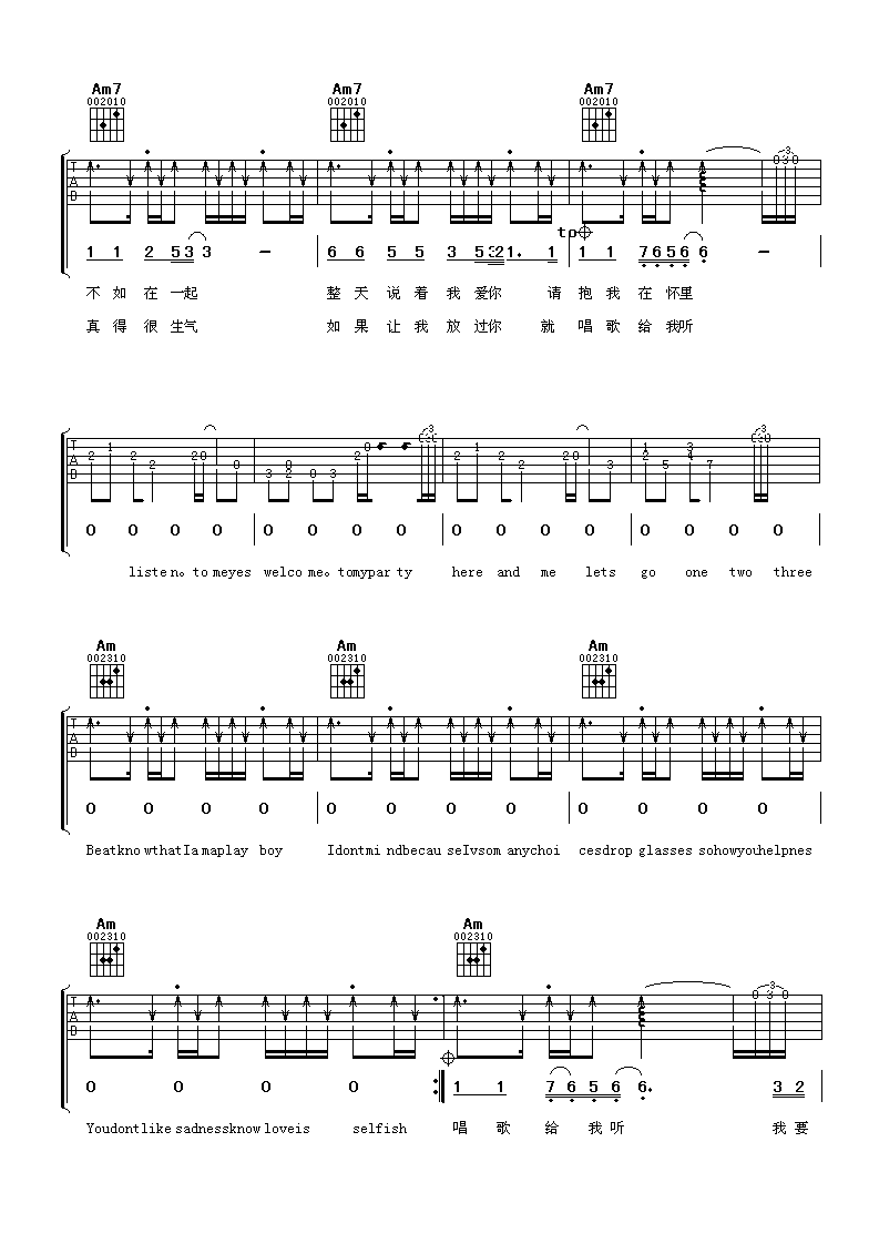 害我受伤了吉他谱_C调简单版_阿潘音乐工场编配_王蓉