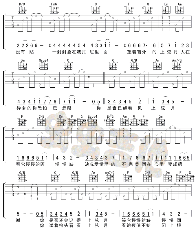 上弦月吉他谱_C调男生版_虫虫吉他编配_许志安