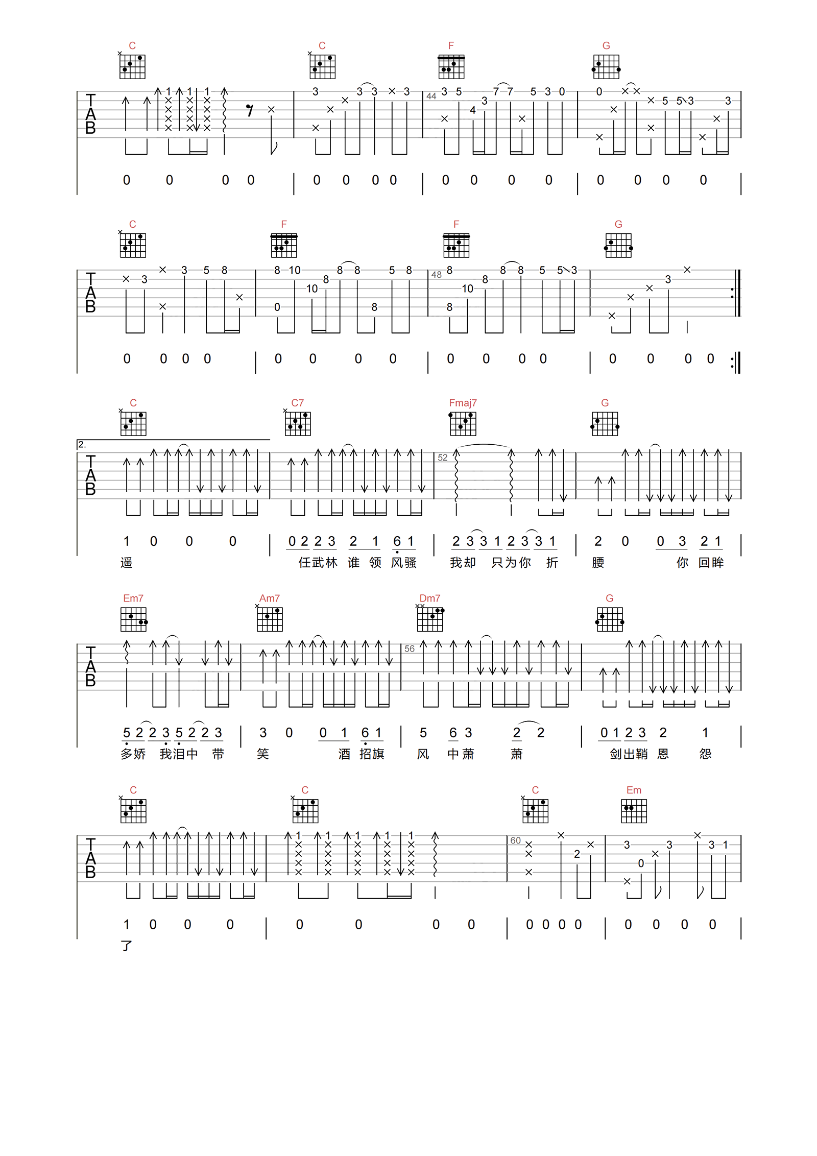 周杰伦_红尘客栈_吉他谱_C调原版弹唱谱