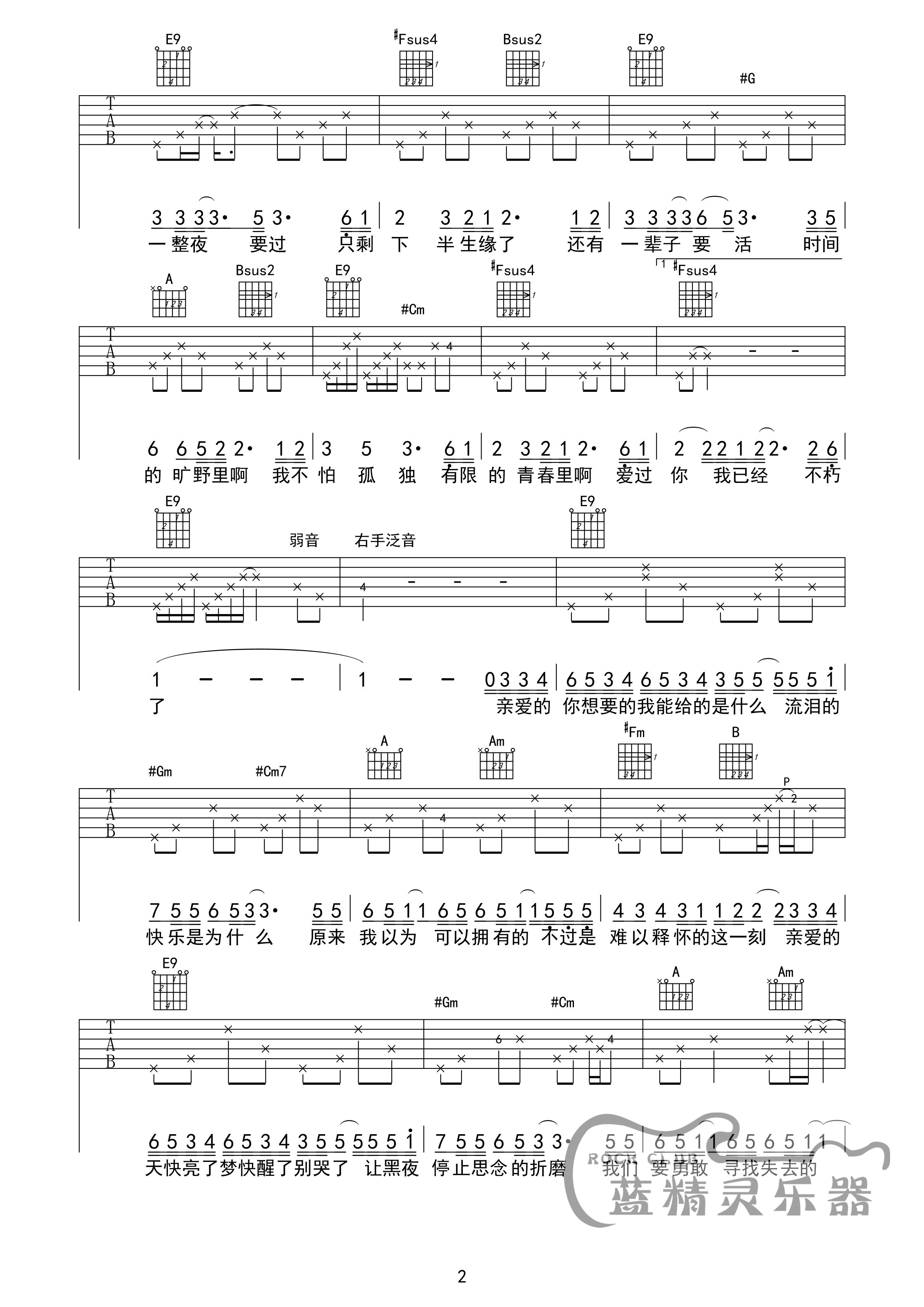 亲爱的吉他谱_F调高清版_吉安蓝精灵乐器编配_羽泉