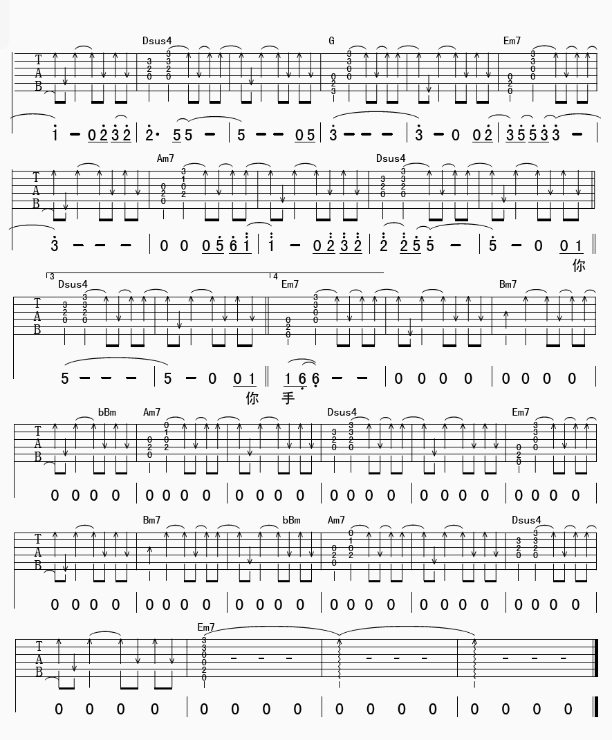 挥挥手吉他谱_G调六线谱_扫弦版_汪峰