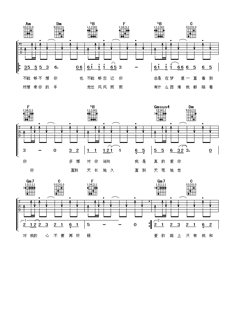 爱的路上只有我和你吉他谱_F调六线谱_阿潘音乐工场编配_任贤齐