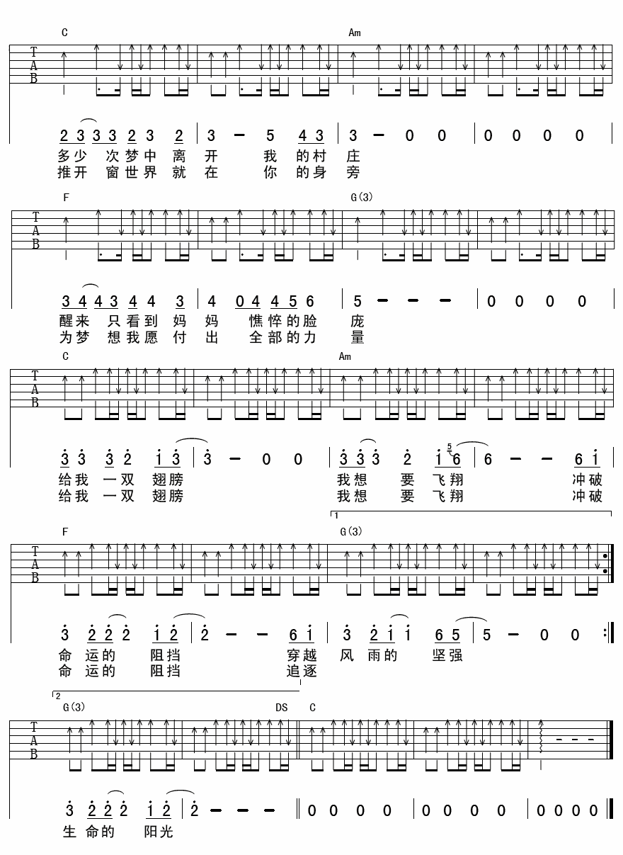 给我一双翅膀吉他谱_E调扫弦版_彼岸吉他编配_水木年华