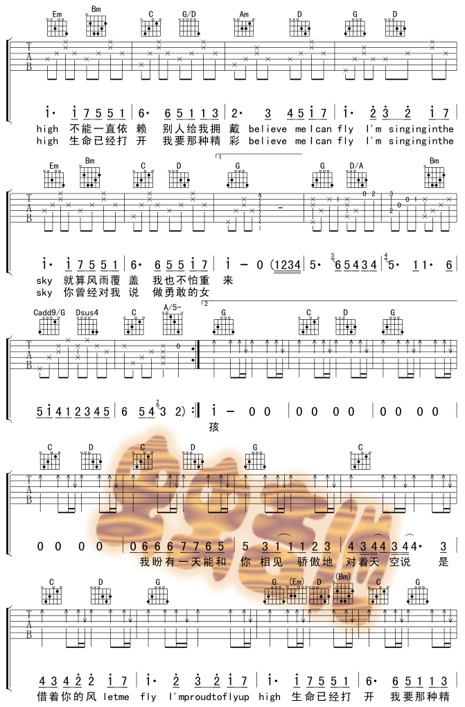 挥着翅膀的女孩吉他谱_C调_虫虫吉他编配_容祖儿