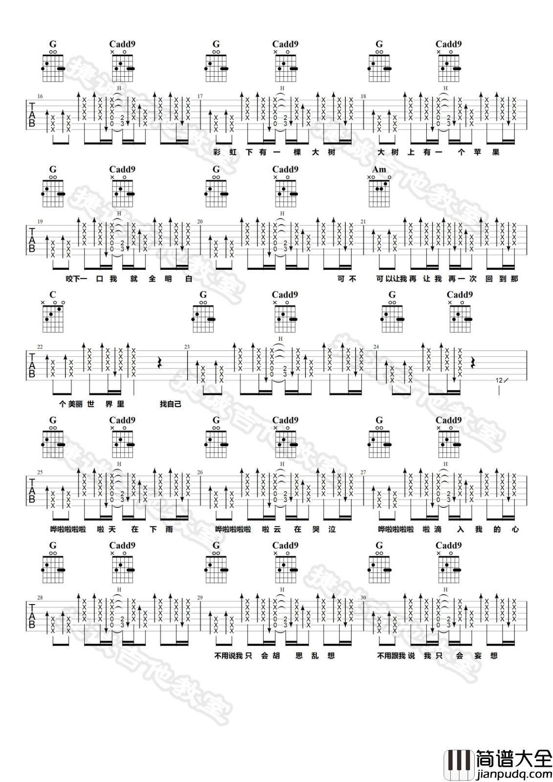 找自己吉他谱_G调原版_捷诚吉他教室编配_陶喆