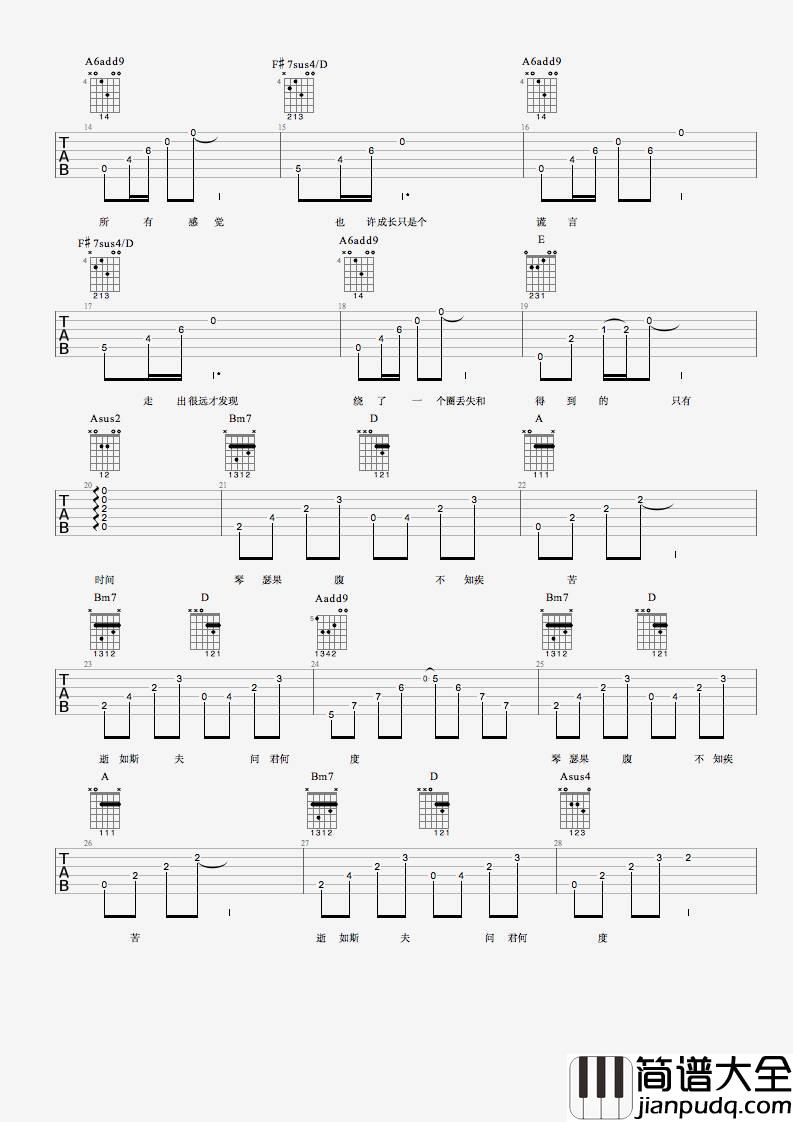 如斯吉他谱原版_最新吉他谱编配_丢火车乐队