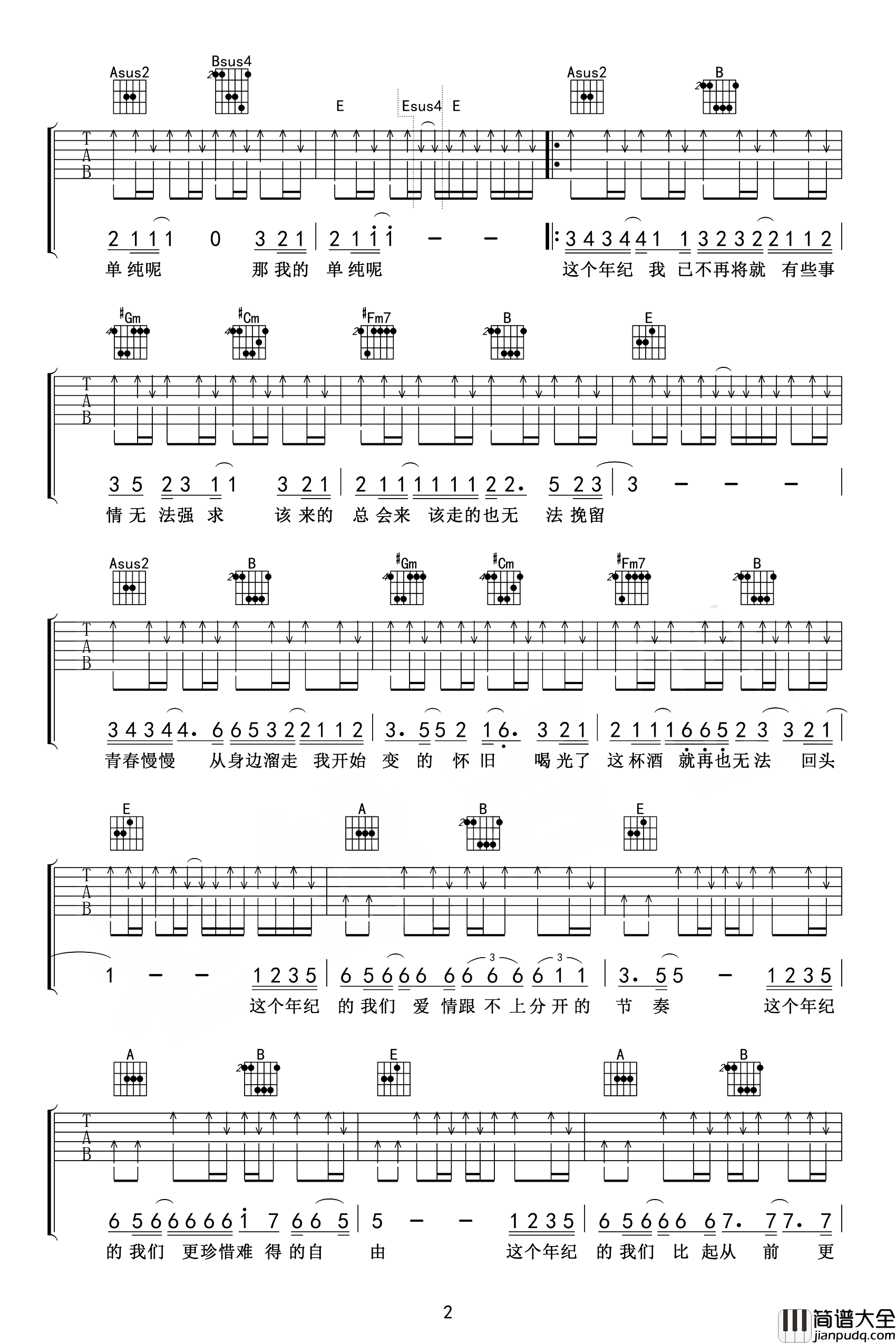 这个年纪吉他谱_F调原版六线谱_齐一_吉他弹唱教学