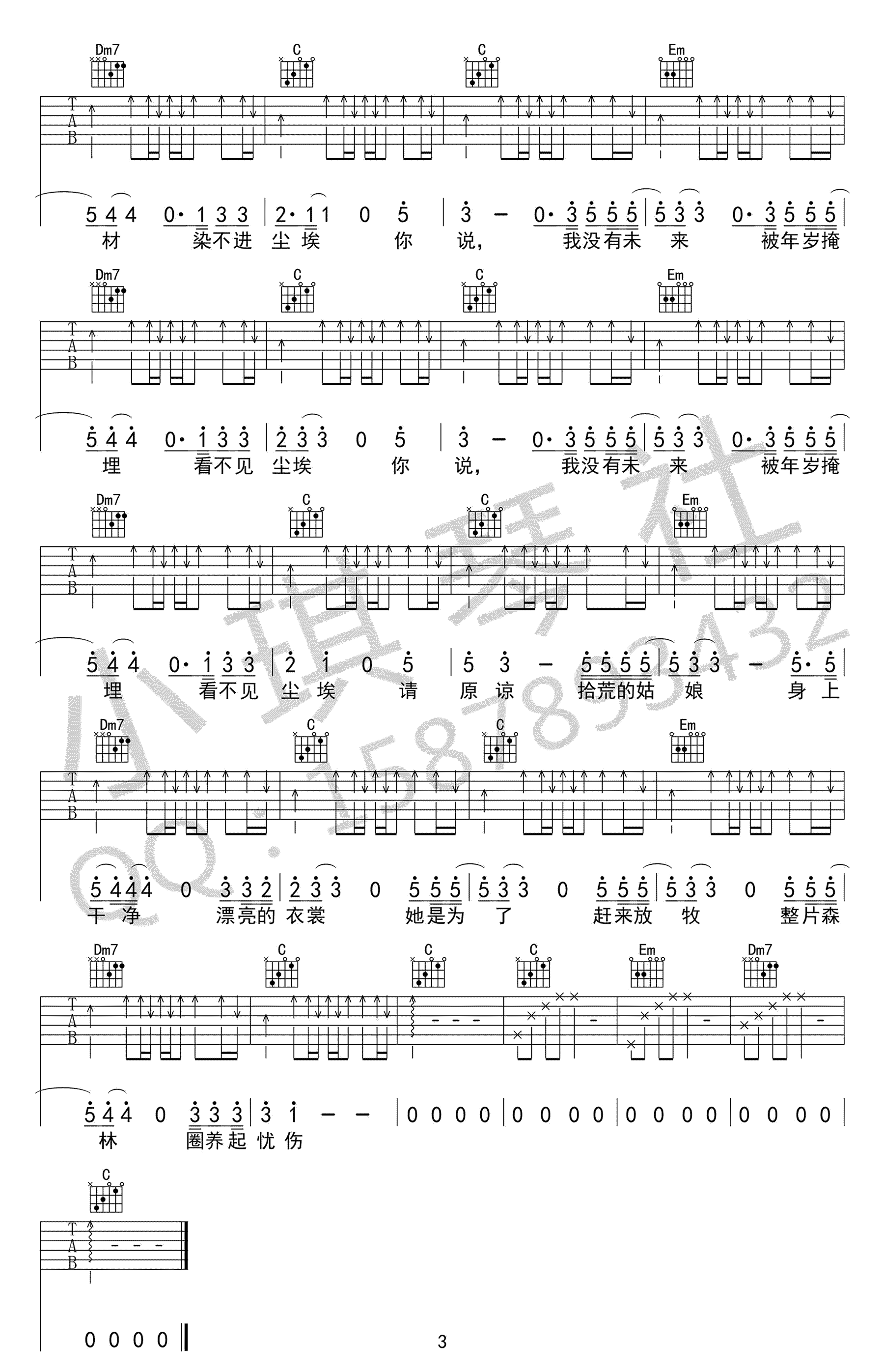 棺木吉他谱_C调简单版_小琪琴社编配_马頔