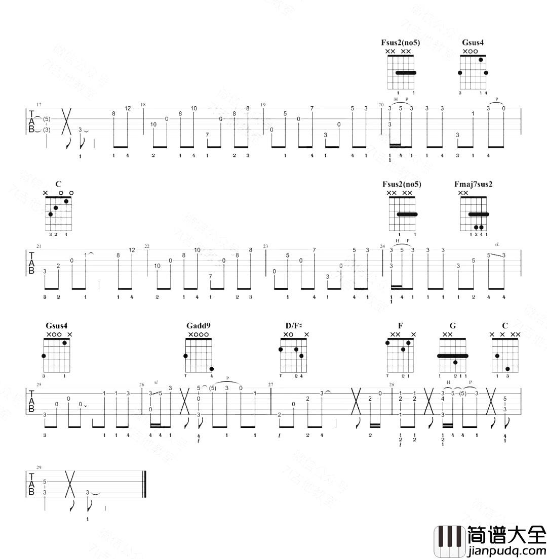 小宇指弹吉他谱_C调六线谱_吉他弹唱视频_张震岳