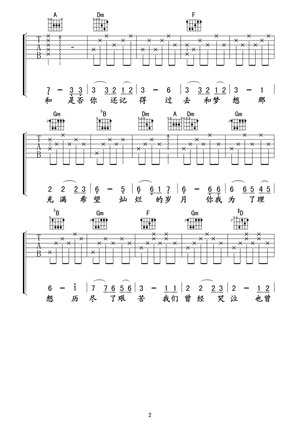 闪亮的日子吉他谱_F调原版弹唱六线谱_高清图片谱_罗大佑