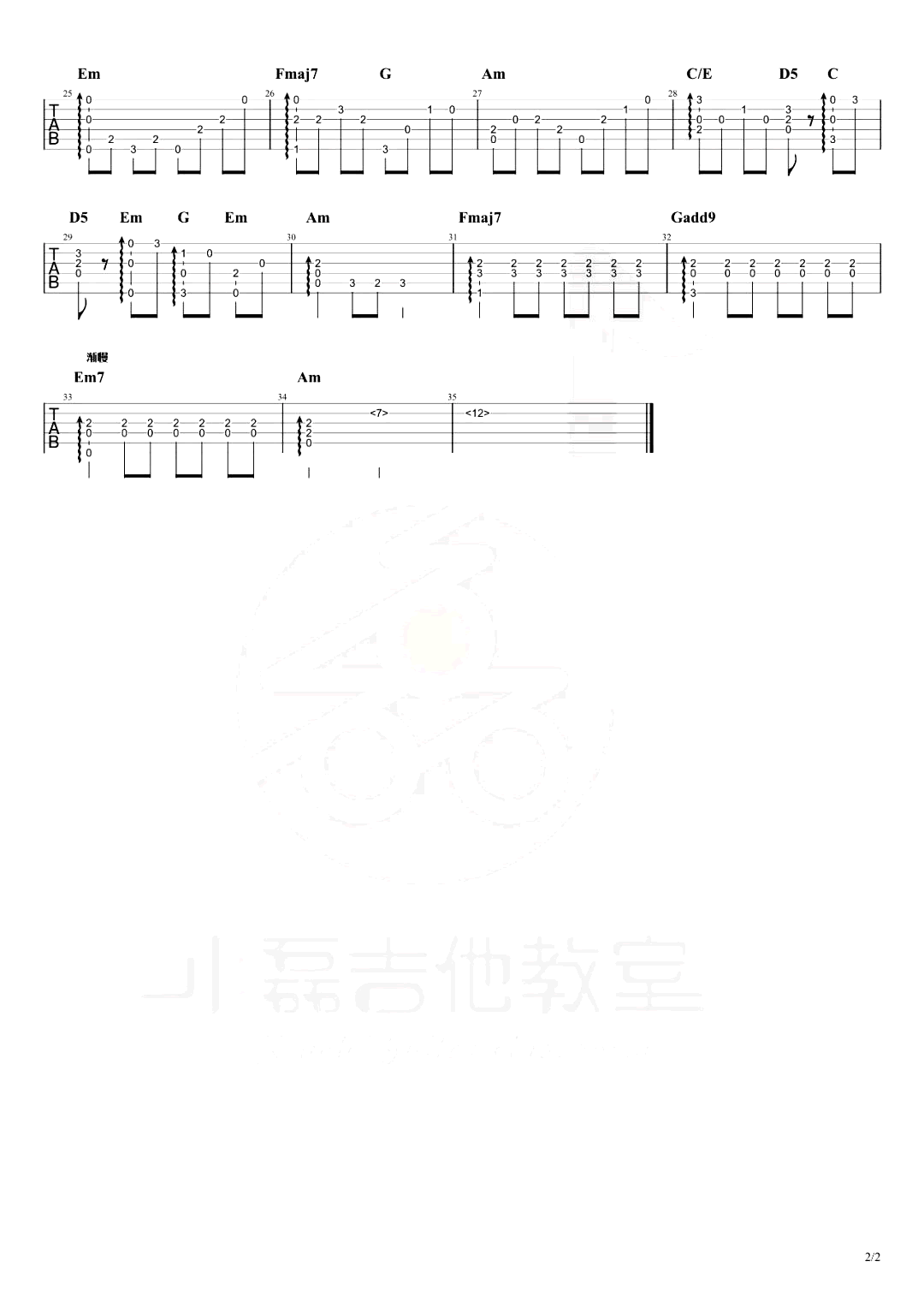 阿希达卡传奇指弹谱_幽灵公主_吉他独奏教学_指弹吉他谱