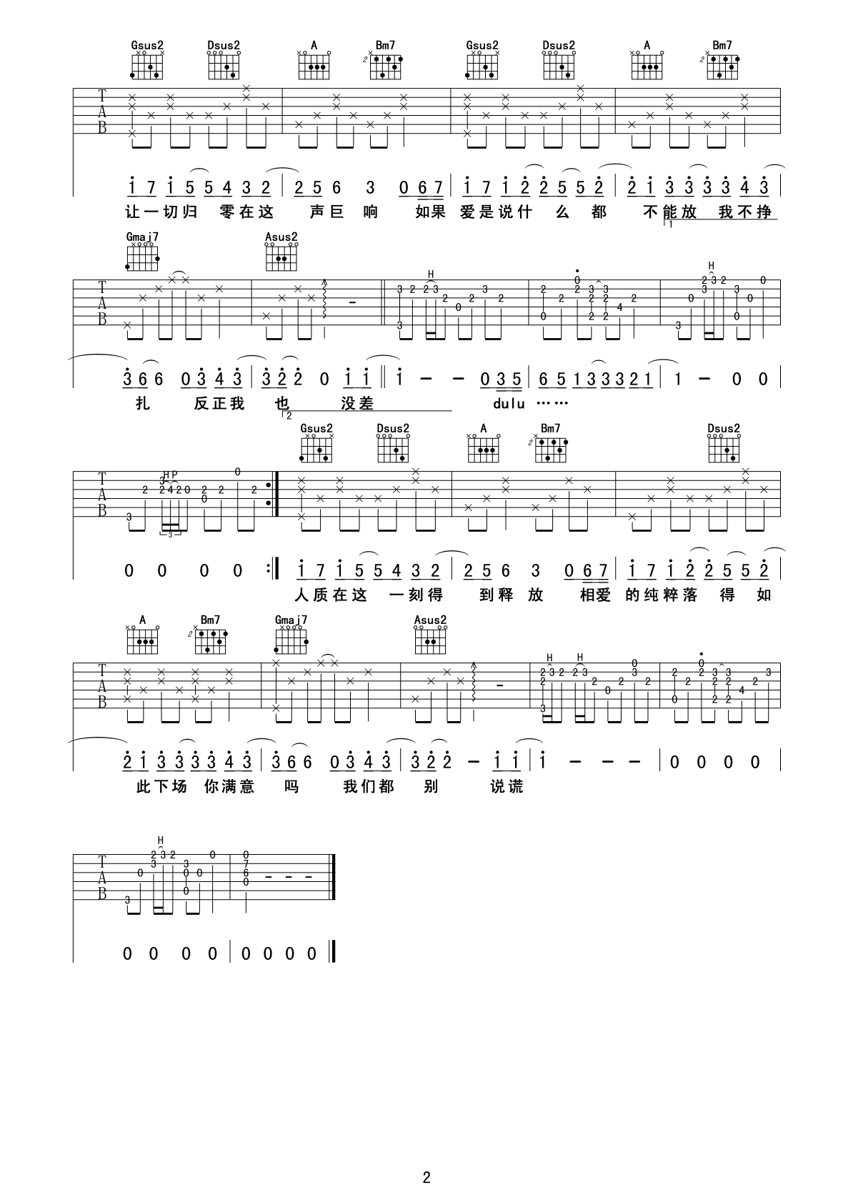 人质吉他谱_张惠妹__人质_D调原版弹唱六线谱_高清图片谱