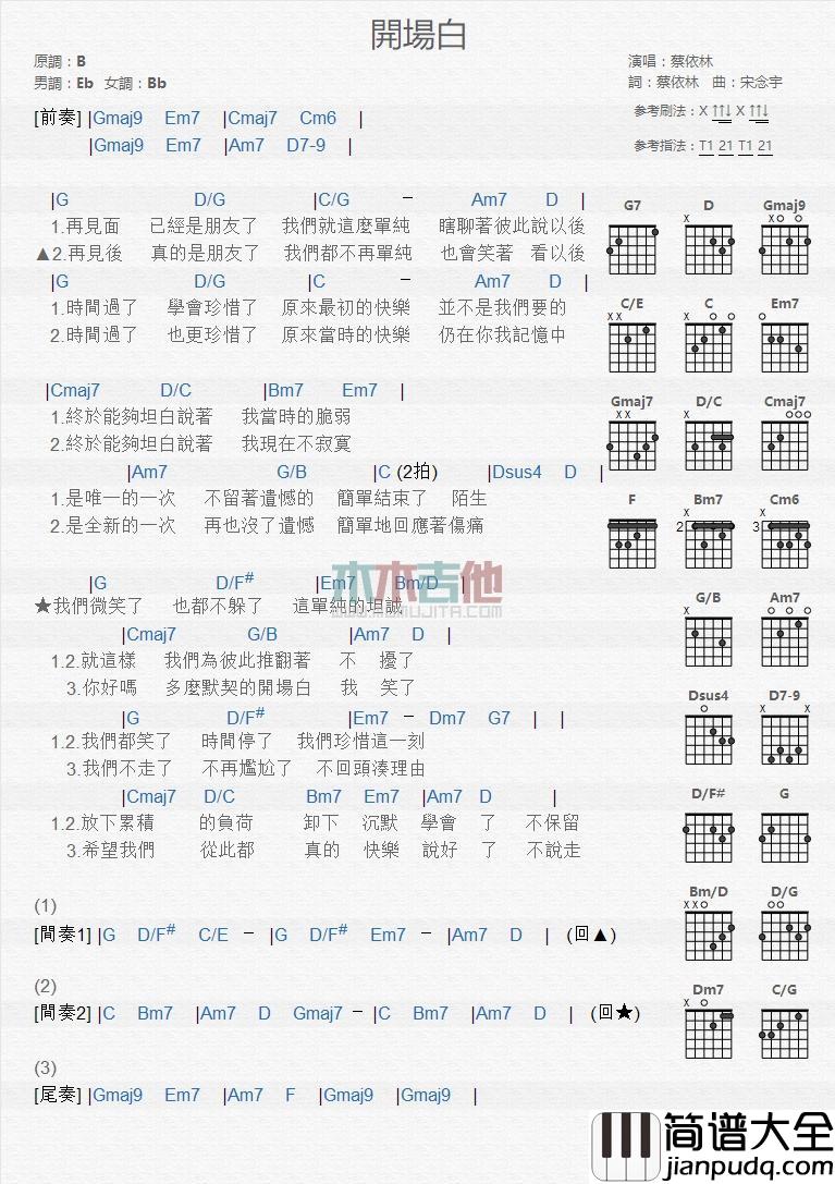 开场白_吉他谱_蔡依林