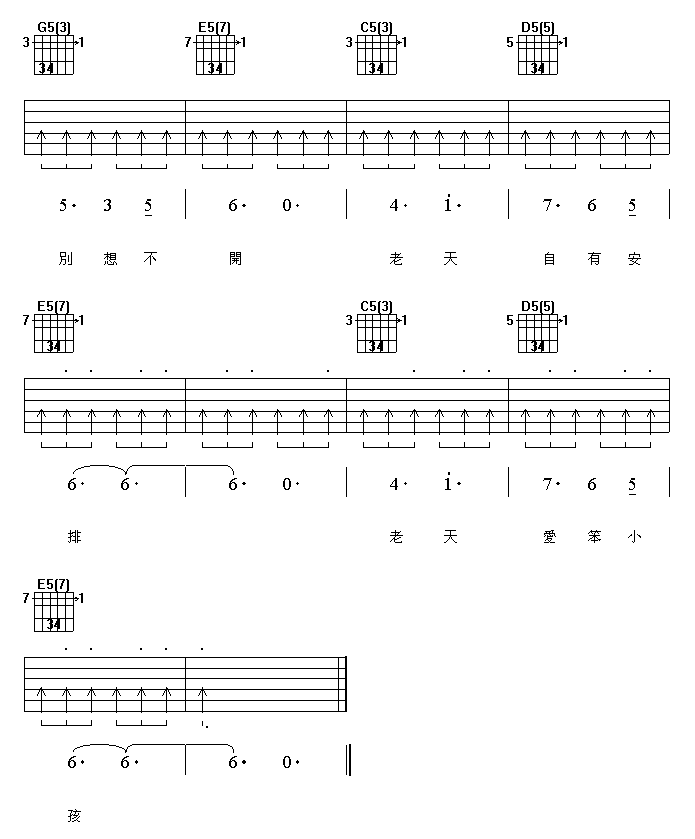 笨小孩吉他谱_G调扫弦版_中文吉他音乐社区编配_刘德华