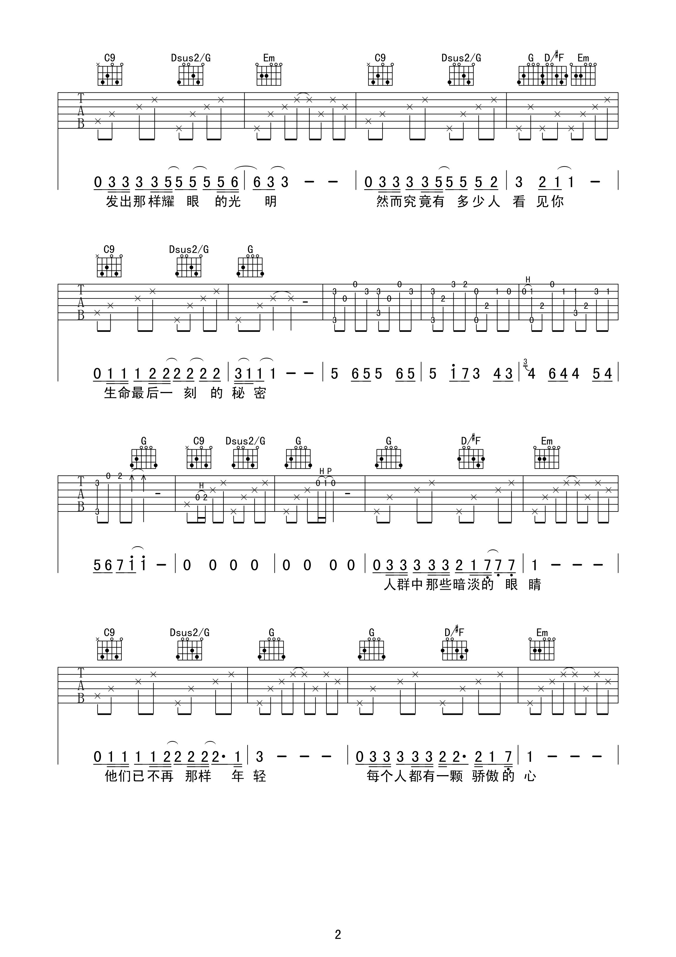 每个人都是一颗流星吉他谱_G调高清版_快马飞刀编配_小魏