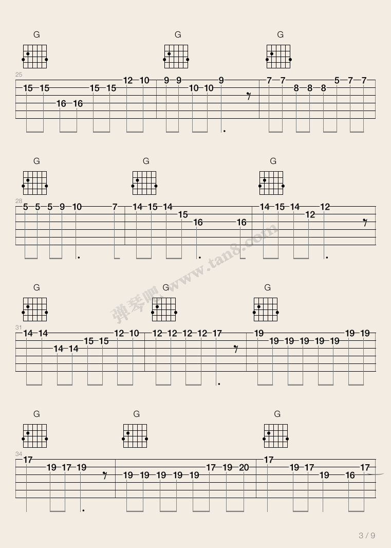 野孩子吉他谱_D调_弹琴吧编配_杨千嬅