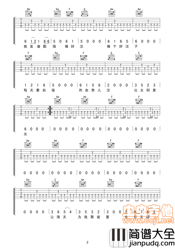 _男儿当自强_吉他谱_C调弹唱六线谱_高清图片谱_成龙