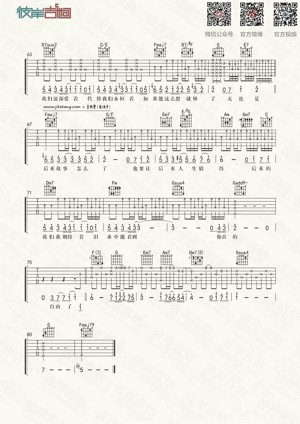 后来的我们吉他谱_C调高清版_彼岸吉他编配_五月天