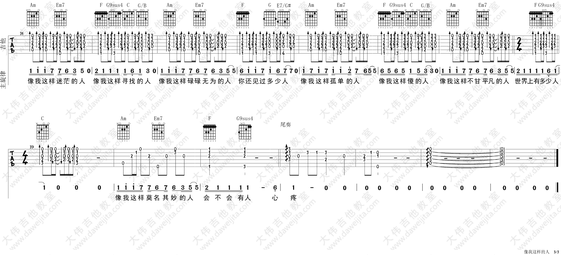 像我这样的人吉他谱_毛不易_C调原版六线谱_吉他弹唱教学