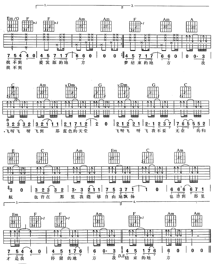 音乐虫子吉他谱_C调六线谱_简单版_老狼