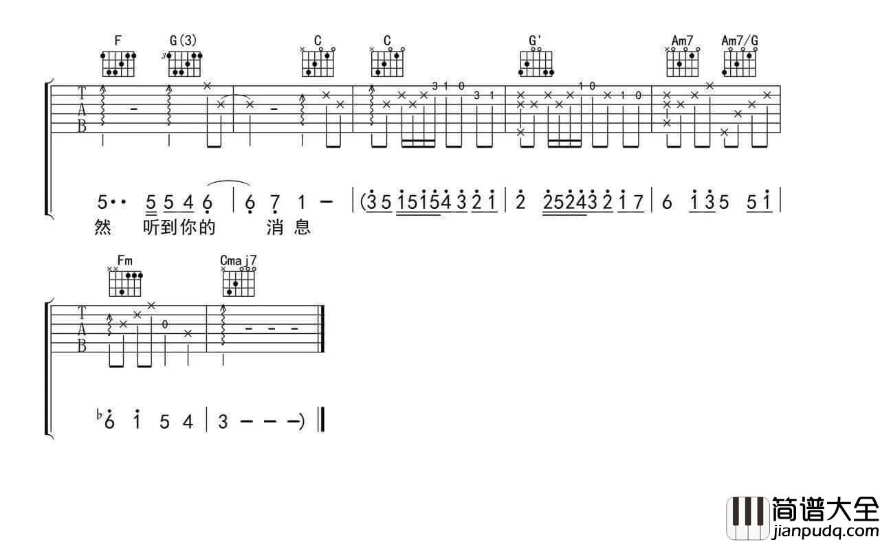 _突然好想你_吉他谱_C调弹唱谱