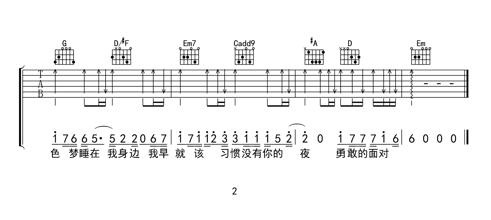 V仔抖音版_三国恋_吉他谱_G调简易版六线谱