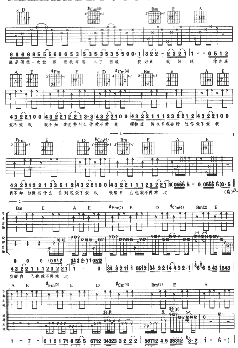 爱不爱我吉他谱_B调六线谱_风华艺校编配_零点乐队
