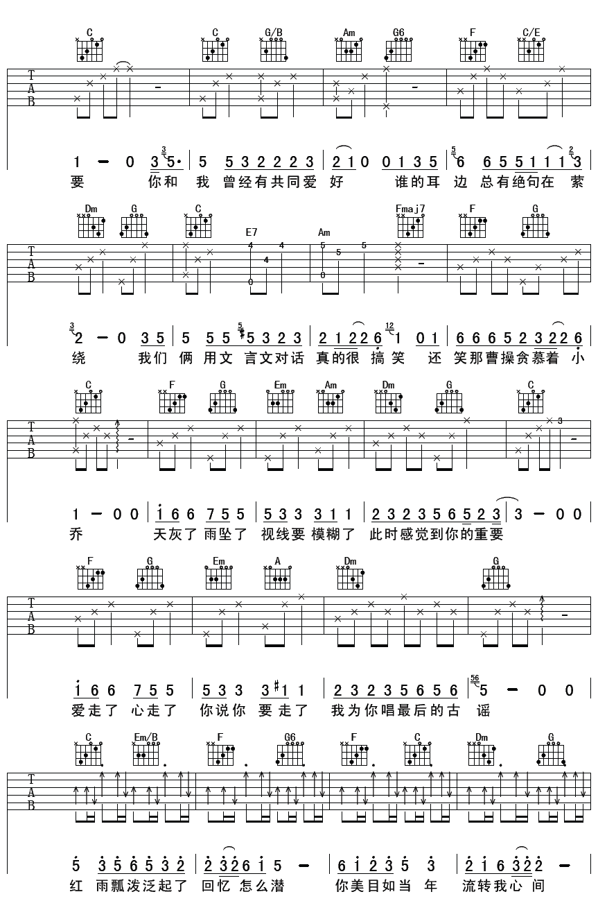 如果当时吉他谱_C调简单版_彼岸吉他编配_许嵩