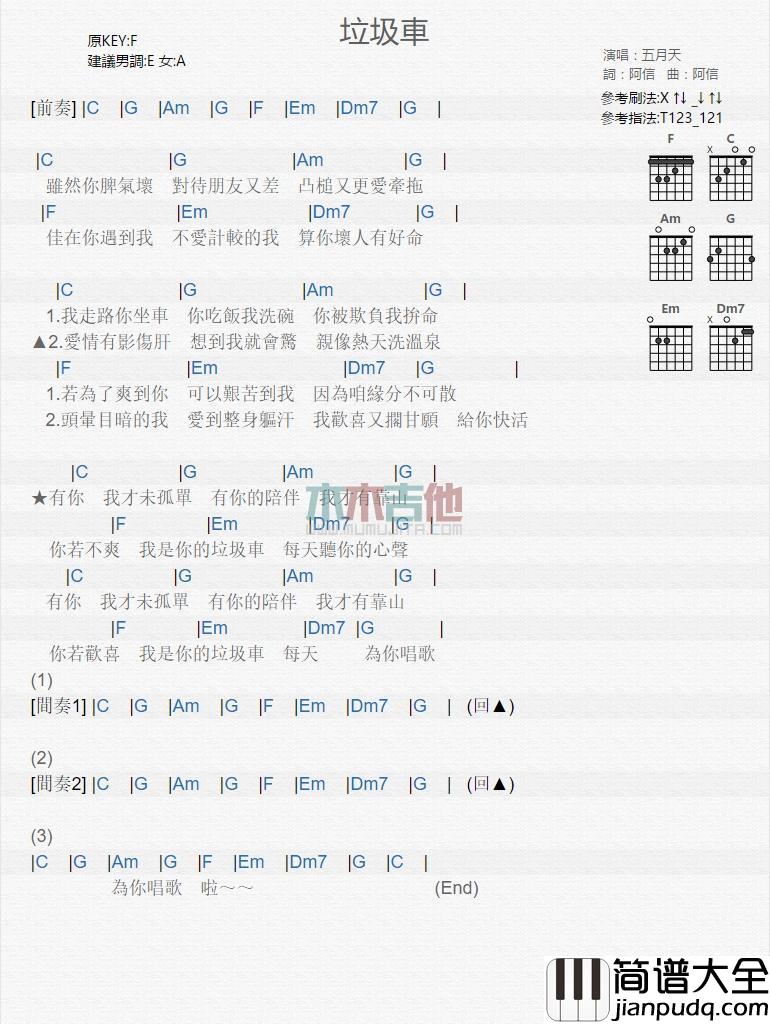 垃圾车_吉他谱_五月天