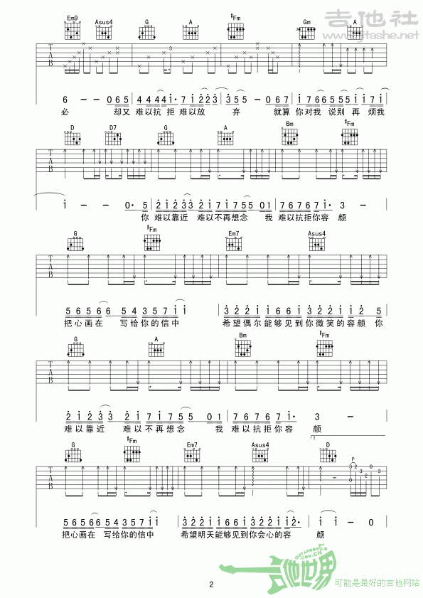 难以抗拒你容颜吉他谱_张信哲