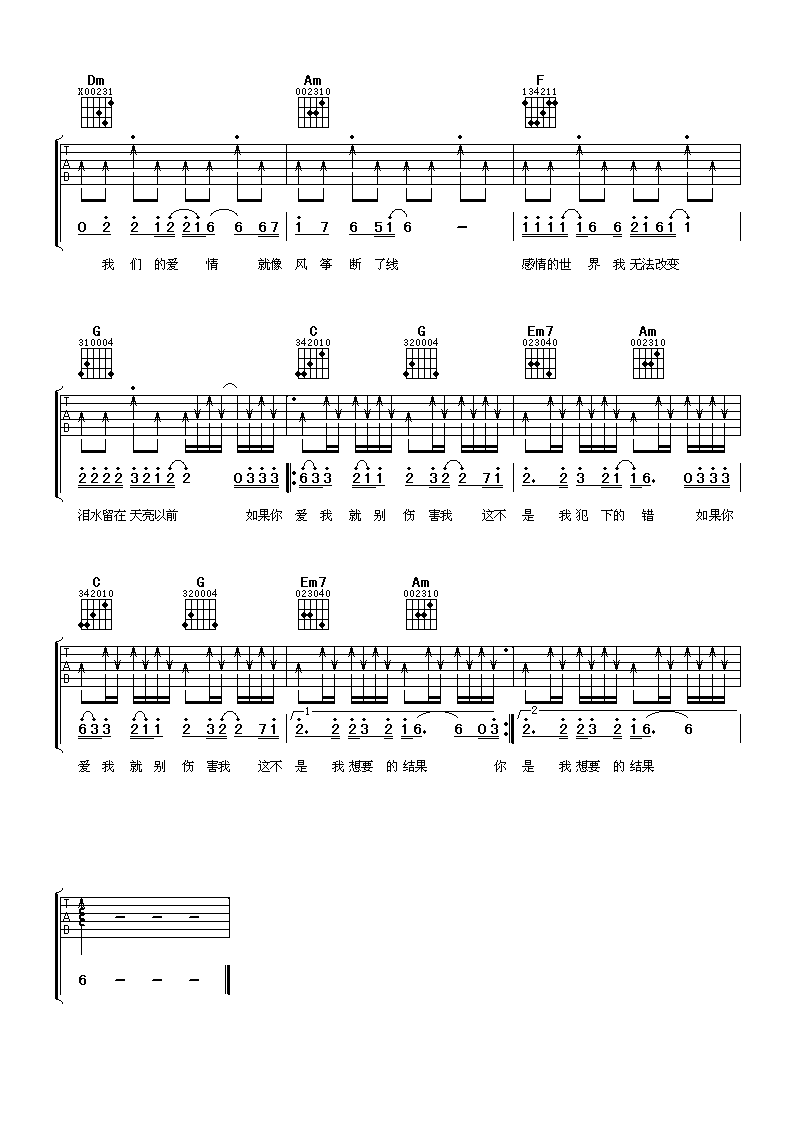 爱我就别伤害我吉他谱_C调简单版_阿潘音乐工场编配_刘嘉亮