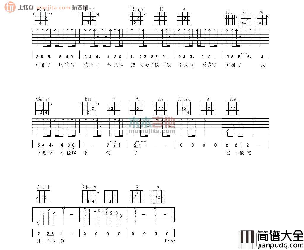 爱太痛吉他谱_吴克群_C调六线谱__爱太痛_吉他弹唱谱