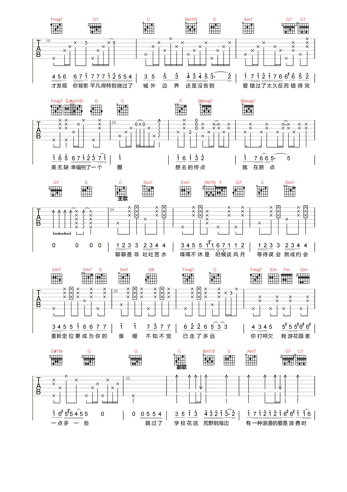 兜圈吉他谱_林宥嘉_C调原版弹唱谱_附PDF下载