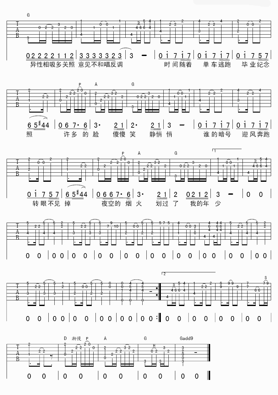 年少吉他谱_A调六线谱_阿军编配_许飞