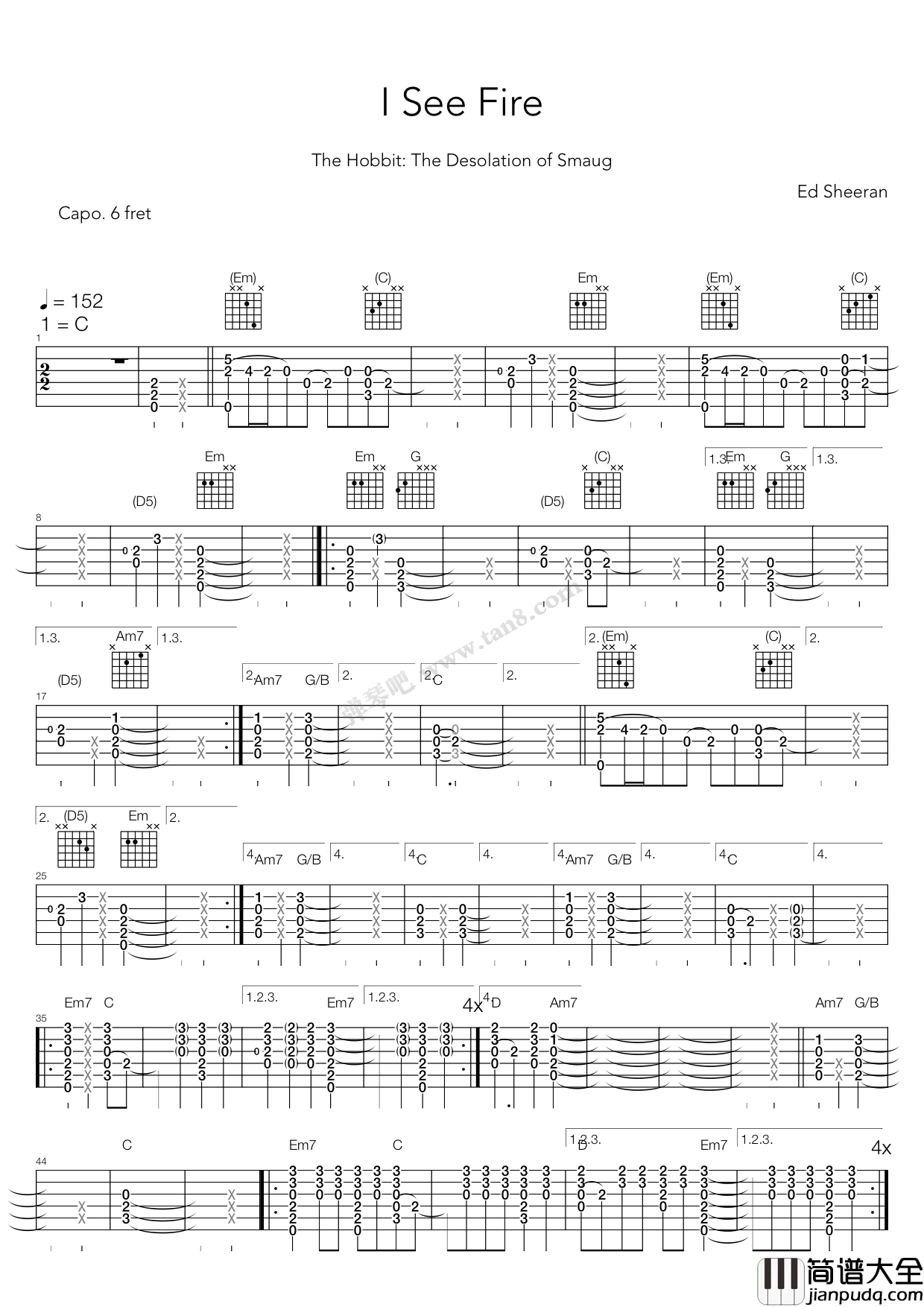 I_See_Fire吉他指弹谱_C调_弹琴吧编配_ed_sheeran