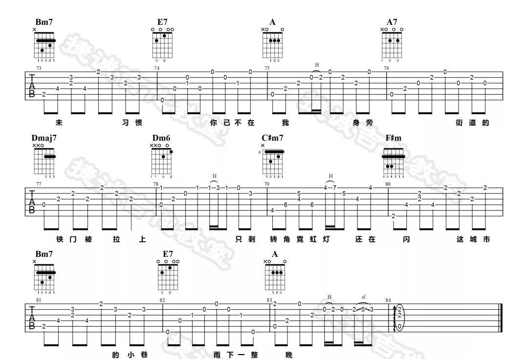 雨下一整晚吉他谱_周杰伦_A调原版编配