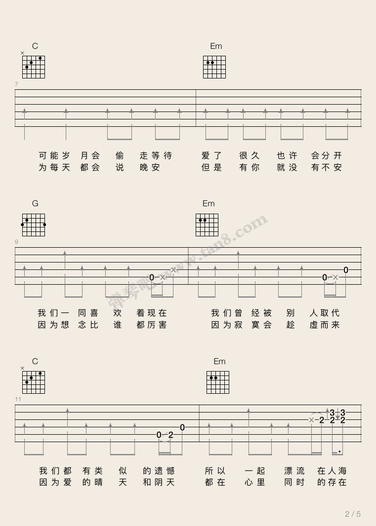 这就是爱吉他谱_C调扫弦版_弹琴吧编配_张杰