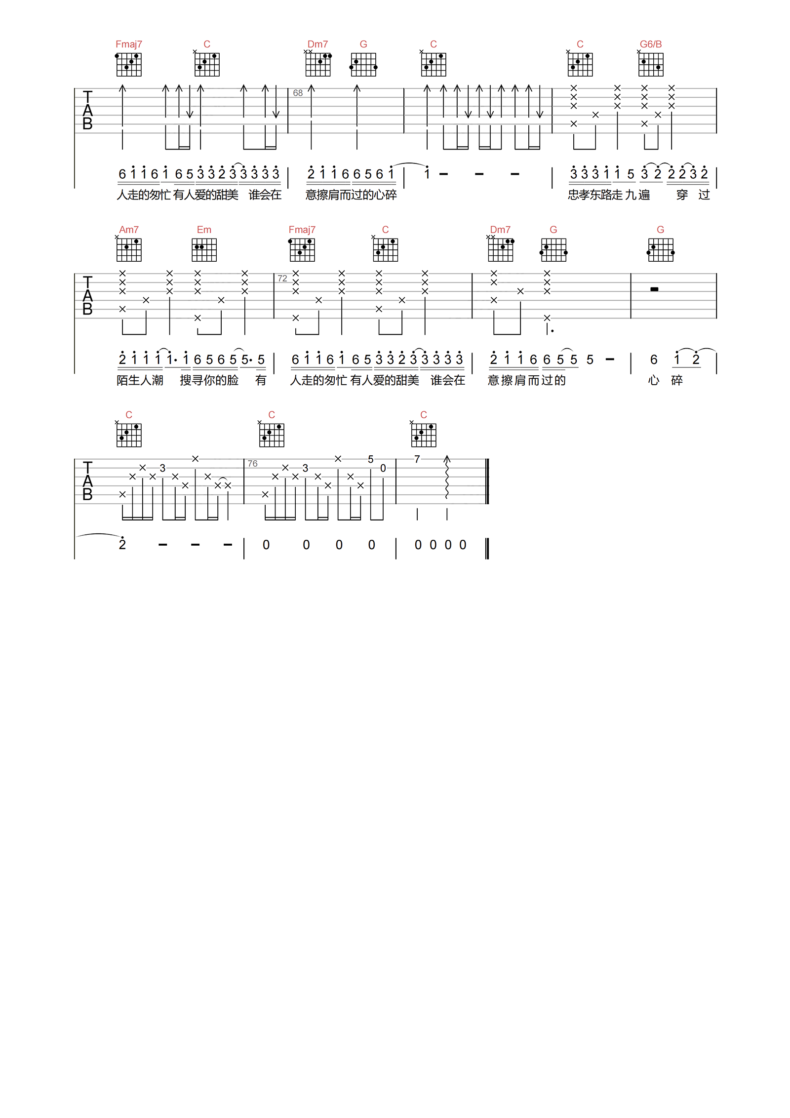 忠孝东路走九遍吉他谱_动力火车_C调精编原版_附PDF