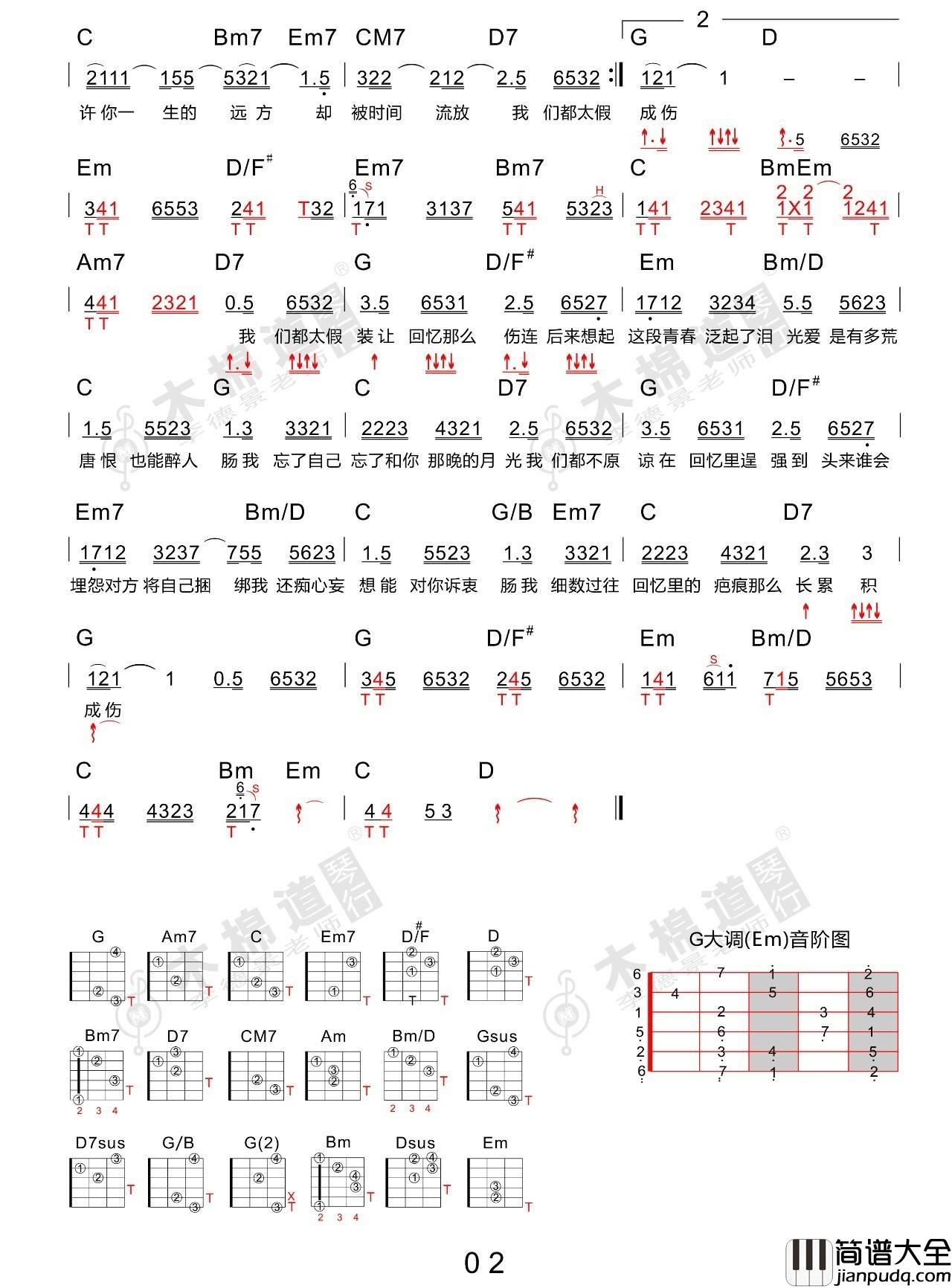 回忆那么伤吉他谱_G调和弦谱_木棉道编配_孙子涵