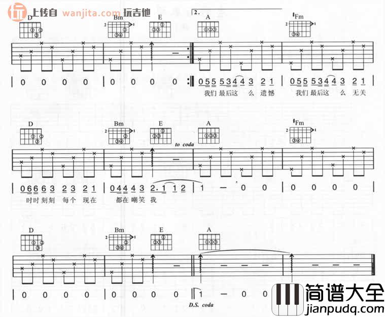 我们吉他谱_A调简版弹唱六线谱_时时刻刻吉他谱_五月天